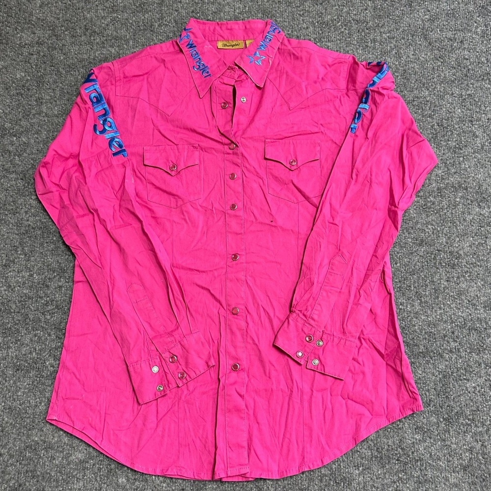 Wrangler Western Shirt Womens Size M Pink Embroidered Pearl Snap Long Sleeve